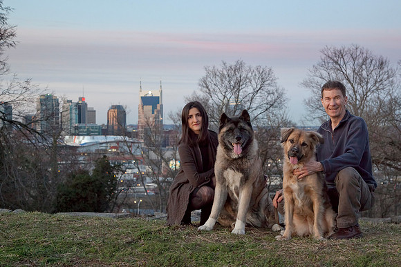 Gaia, Lucy, Laika and Jerry overlooking downtown Nashville